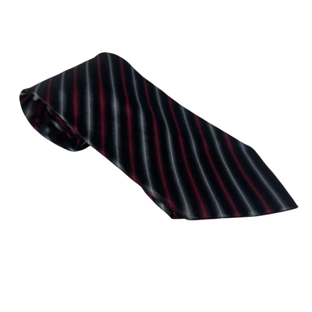 Joseph & Feiss Silk Tie Black Red Gray Diagonal Stripe Men Necktie 59 x3.75 Flaw